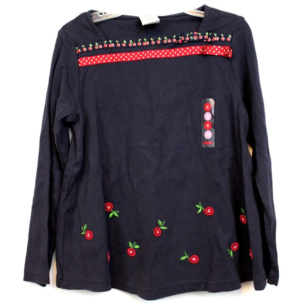 NEW 2006 Gymboree Cherry Pie Shirt sz 7 Fruit Embroidered Ribbon Sqaure Neck